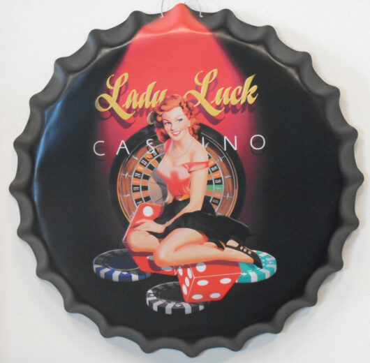 Plåtskylt Kapsyl Lady Luck Casino