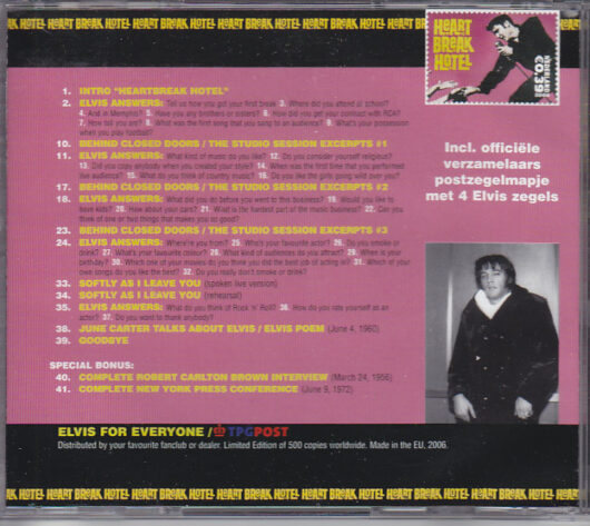 CD Elvis Presley - Heart Break Hotel Collectors Edition + 4 frimärken 500Copies - Bild 2